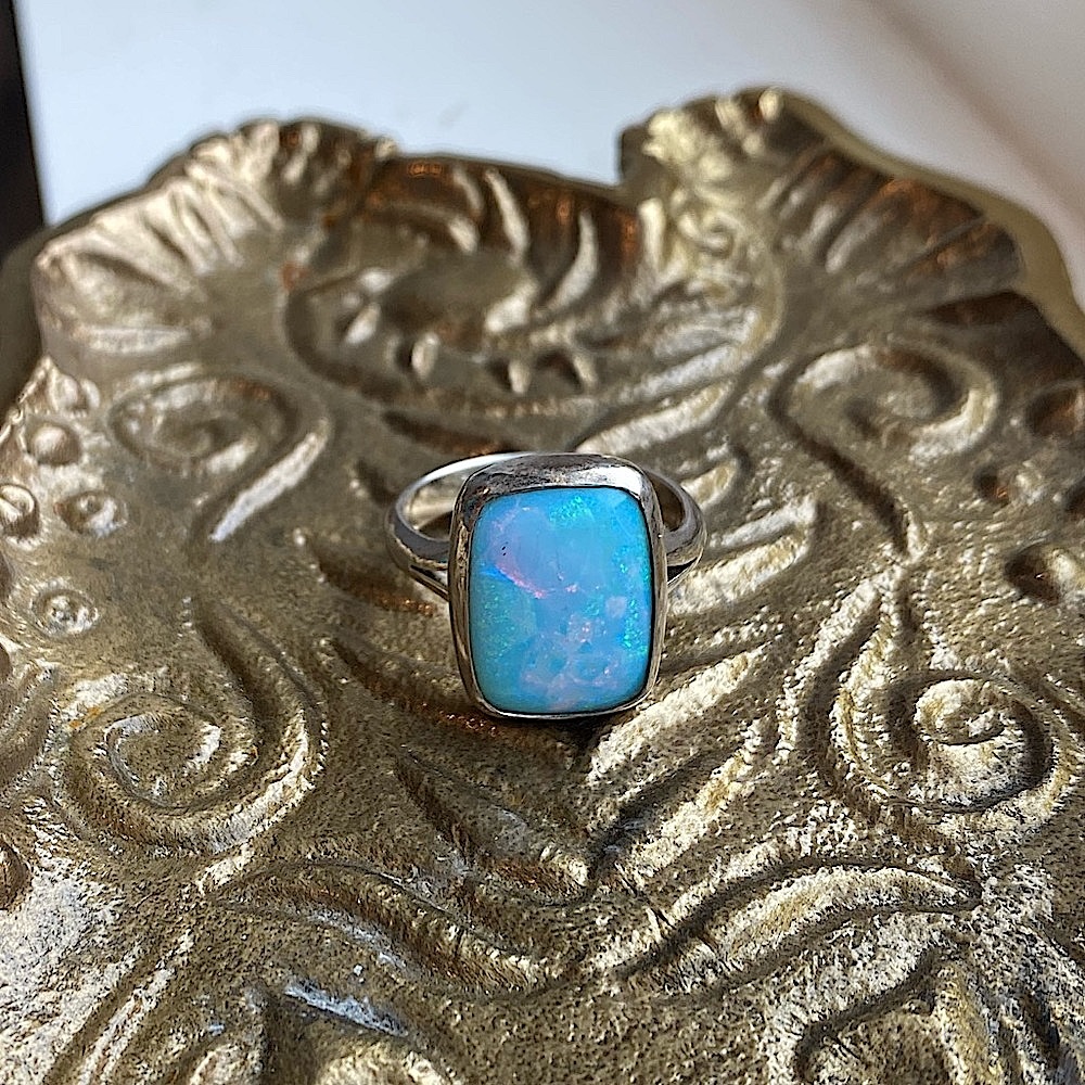 Sterling Silver Opal Statement Ring Blue Pink - image 2
